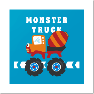 illustration of monster truck with cartoon style. Posters and Art